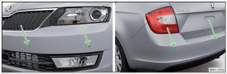 Emplacement de montage des capteurs du côté gauche du véhicule : avant/arrière