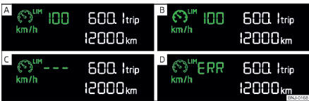  Écran de segment : Exemples d'affichages d'état du limiteur de vitesse