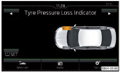Touche pour l'enregistrement des valeurs de pression / exemple d'affichage du visuel : le système indique une modification de la pression du pneu arrière droite