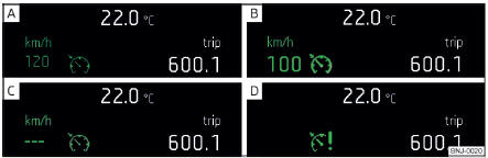 Visuel MAXI DOT : Exemples d'affichages d'état du régulateur de vitesse