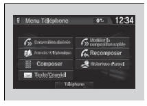 Écran du menu Téléphone